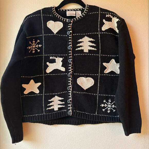 Hearts Reindeers Snowflakes Stars Christmas Trees Ugly Christmas Sweater Size M - Picture 1 of 5